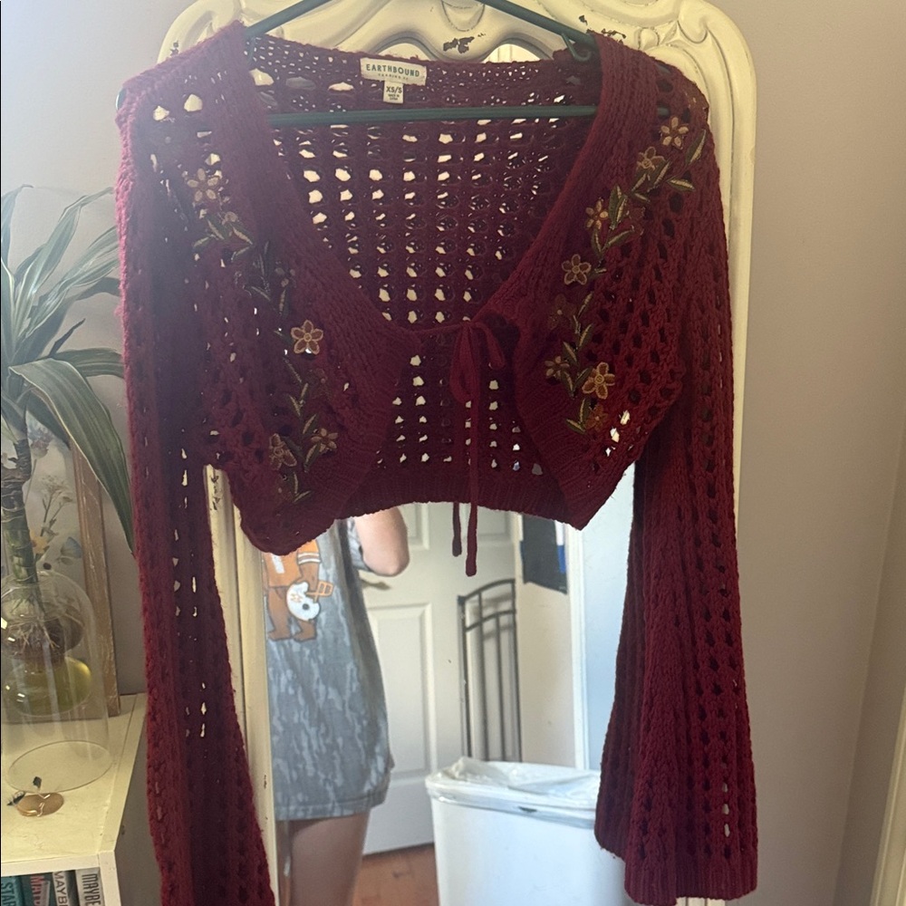 EARTHBOUND Deep Red Crochet Cardigan